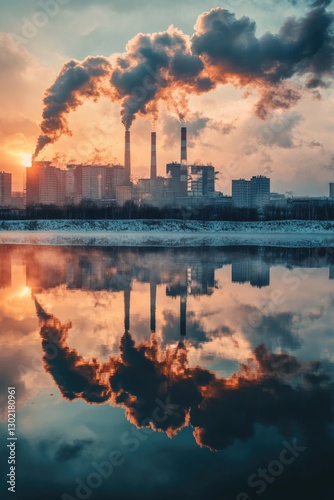 Industrial Factory with Smoke