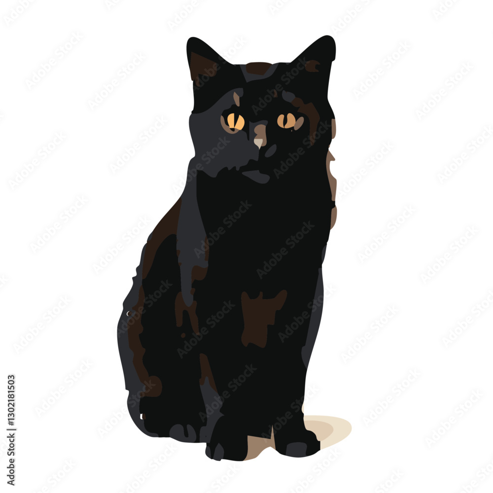 Obraz premium Black Cat Sitting in white background