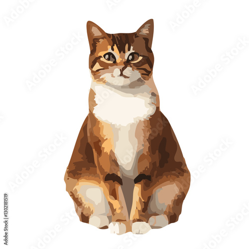 Brown White Cat Sitting in white background