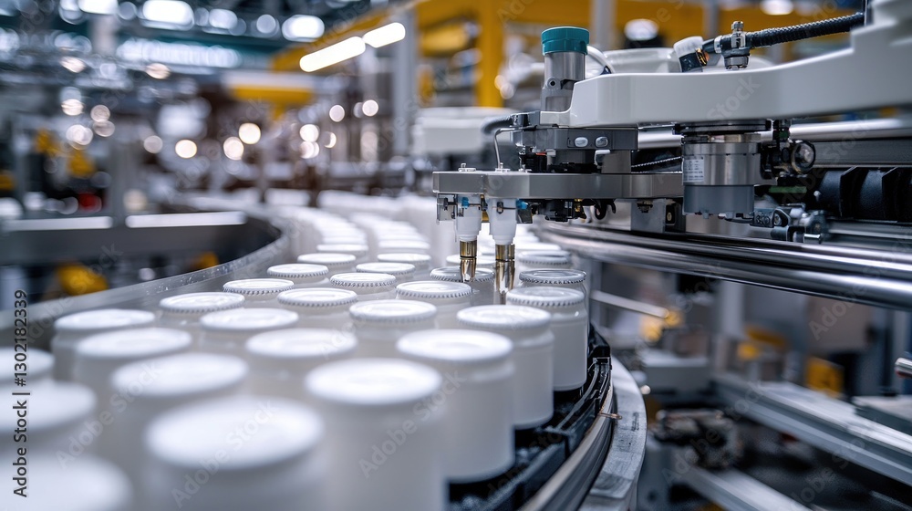 High-Speed Bottling Process of White Drinks in Factory High-Speed Bottling Process of White Drinks in Factory