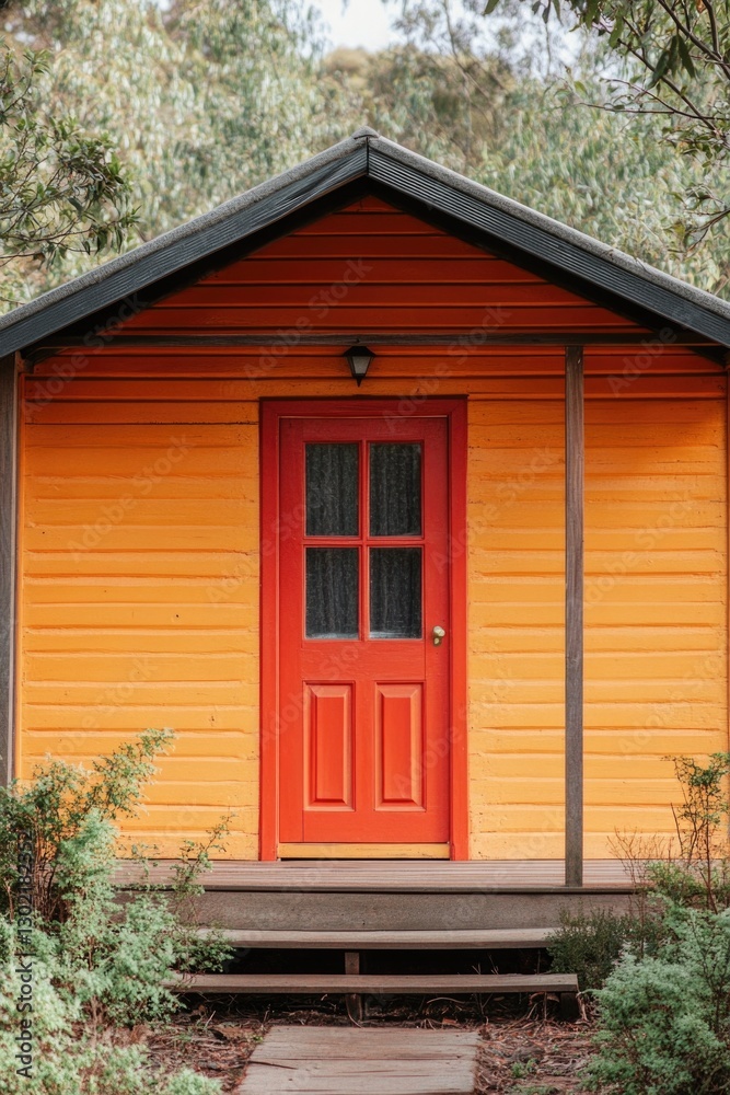 Fototapeta premium Small Orange House With Red Door