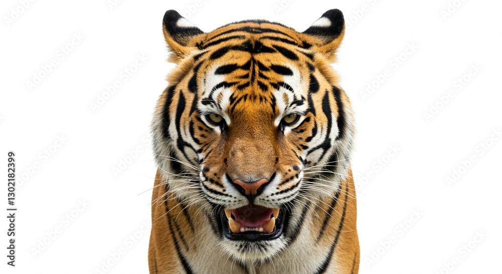 Fototapeta premium Majestic Bengal Tiger Close Up Portrait Powerful Wild Cat Isolated on White Background