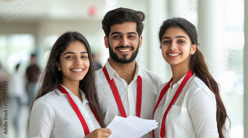 young indian office worker standing together at office