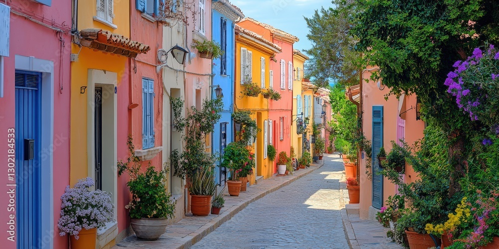 Fototapeta premium A mesmerizing close-up of a cobblestone street bathed in soft light, showcasing its textured surface and charming imperfections. A glimpse of the sidewalk hints at a story waiting beyond the frame