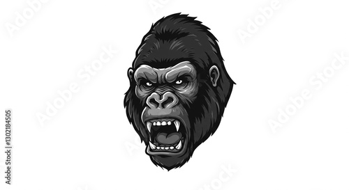 Powerful Gorilla Head Aggressive Ape Portrait Illustration Wild Animal Design photo