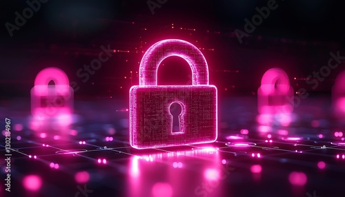 Pink Glowing Locks Secure Digital Grid