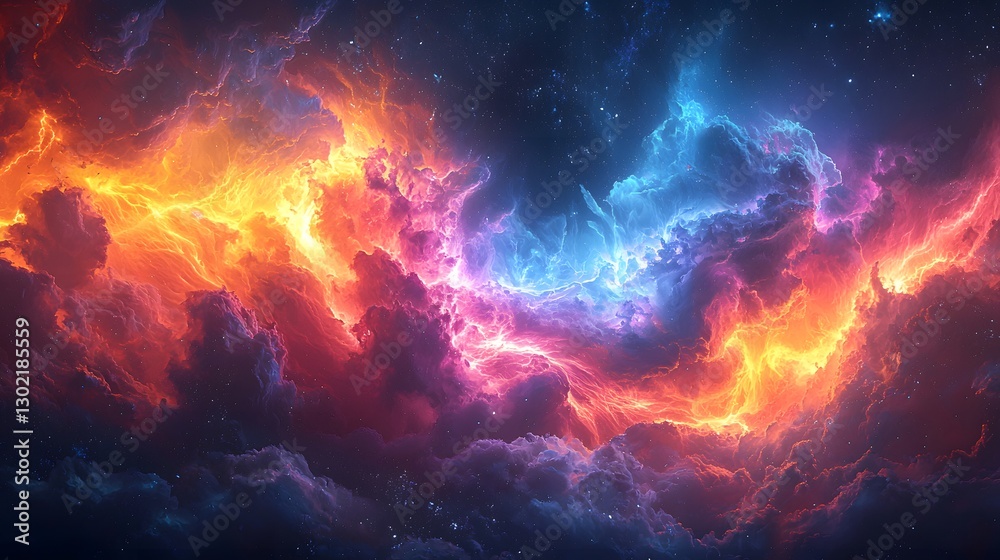 Stunning colorful nebula spreading across the cosmic canvas with twinkling stars and vibrant gas clouds of space Stunning colorful nebula spreading across the cosmic canvas with twinkling stars and vibrant gas clouds of space