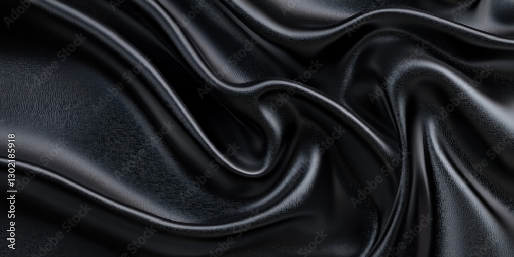 Luxurious black satin cloth draped elegantly with smooth folds Luxurious black satin cloth draped elegantly with smooth folds