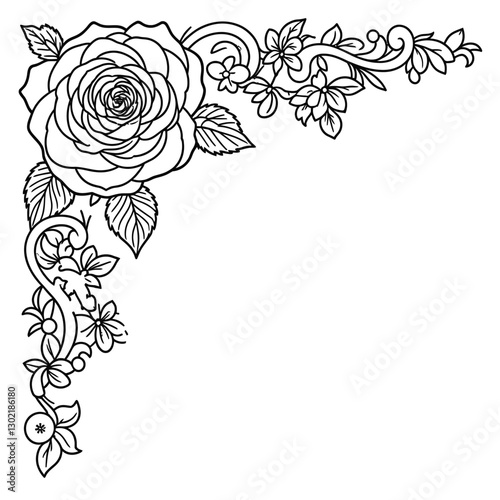 Floral Corner Line Art outline Illustration