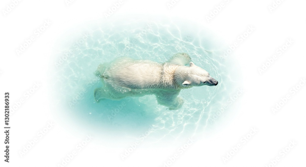 Obraz premium Majestic Polar Bear Swimming in Aqua Water Overhead View Wildlife Photography