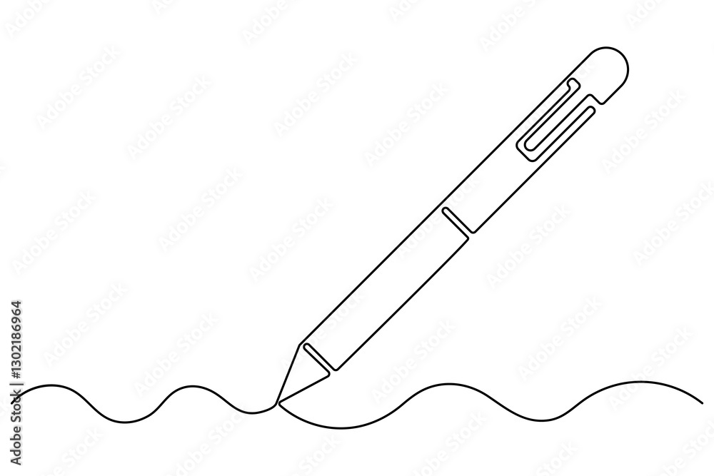 Fototapeta premium Continuous one line drawing of pen writing symbol outline vector illustration