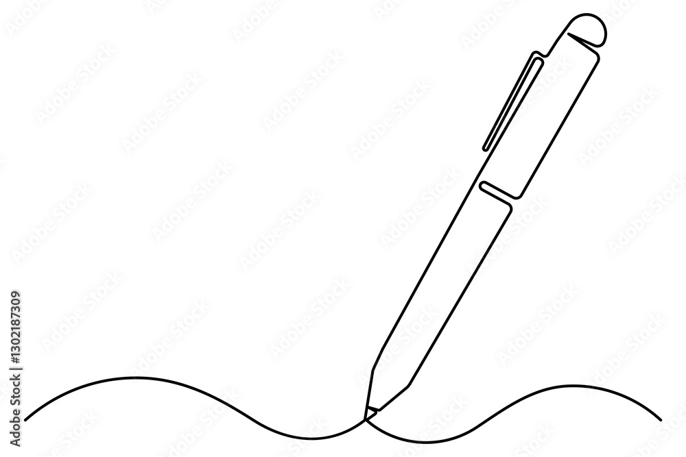 Obraz premium Continuous one line drawing of pen writing symbol outline vector illustration