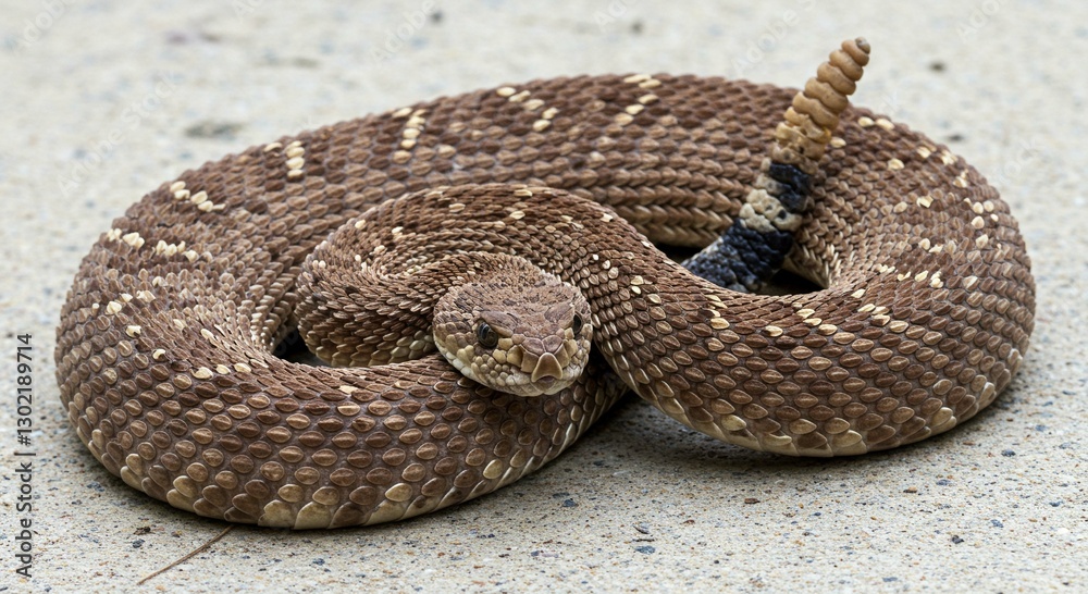 Obraz premium Coiled Desert Rattlesnake on Ground Close up View Wildlife Photography