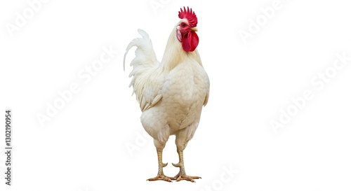 Majestic White Rooster Standing Isolated on White Background Poultry Farm Animal