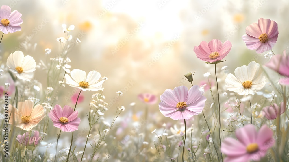 A beautiful collection of blooming flowers with soft ambient lighting A beautiful collection of blooming flowers with soft ambient lighting