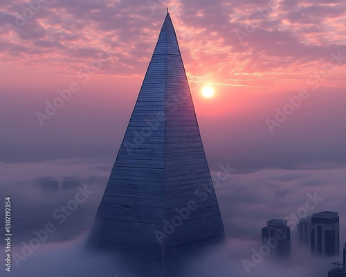 Sunrise Pyramid Skyscraper Above Clouds