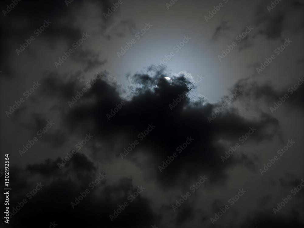 Naklejka premium Full moon behind the clouds in the night sky