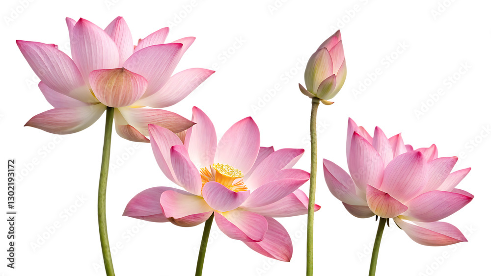 Fototapeta premium Pink lotus flowers bush isolated on a transparent background