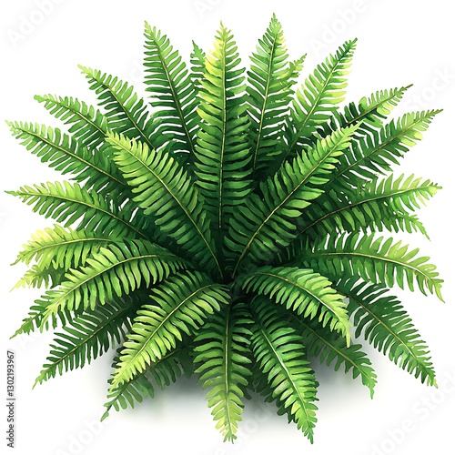 Lush green fern plant, isolated background