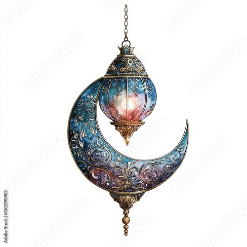 Wallpaper Mural Intricate Blue and Gold Crescent Moon Lantern Hanging Decoration Torontodigital.ca