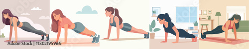 vector of a woman doing push ups