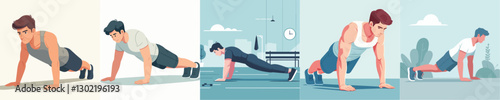 vector of a young man doing push ups