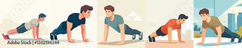vector of a young man doing push ups