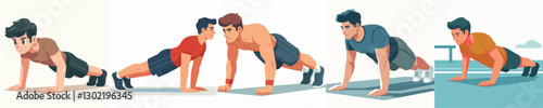 vector of a young man doing push ups