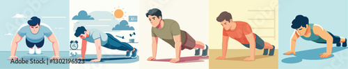 vector of a young man doing push ups