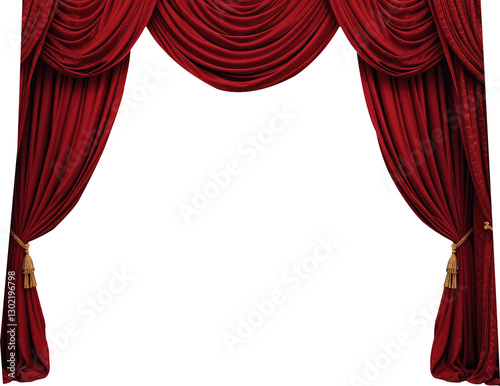 Red Velvet Theater Curtains Cut Out, Transparent PNG Background. photo