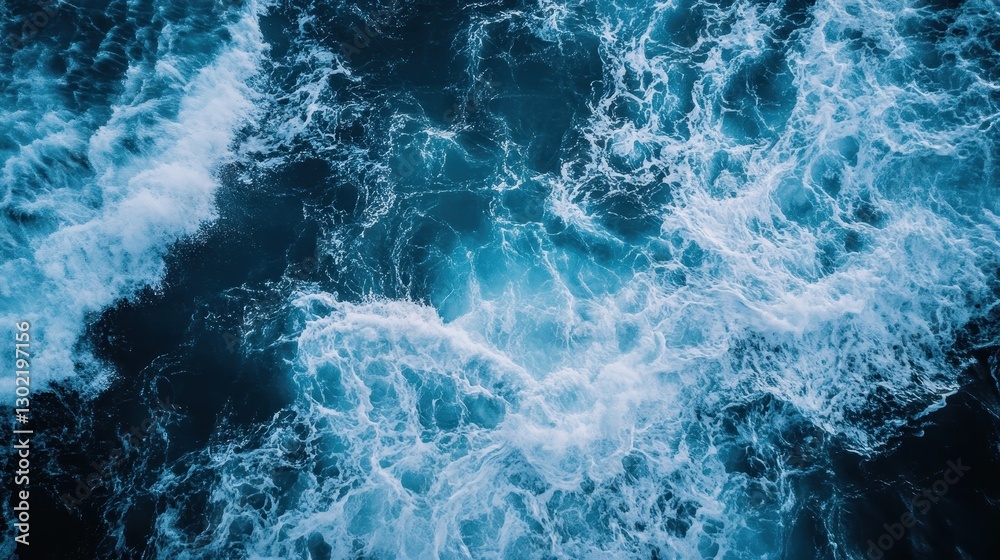Aerial view reveals a churning expanse of deep blue ocean Aerial view reveals a churning expanse of deep blue ocean