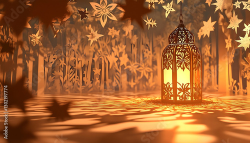 Wallpaper Mural Illuminated lantern, paper cut forest scene Torontodigital.ca