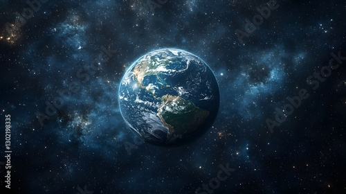Awe-inspiring view of earth captured from space highlighting its vibrant colors and diverse geography against a starry background photo