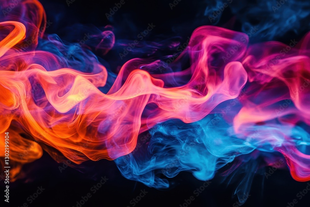 Abstract representation featuring vibrant streams of colorful smoke on black Abstract representation featuring vibrant streams of colorful smoke on black