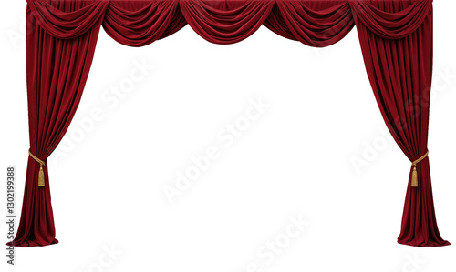 Red Velvet Theater Curtains Cut Out, Transparent PNG Background.