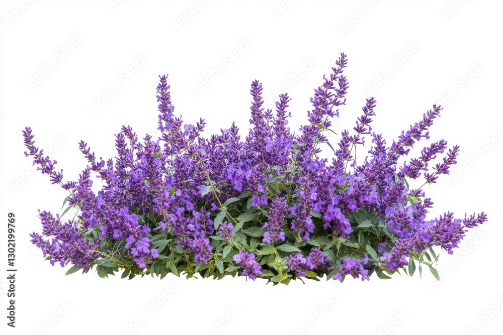 Fototapeta premium Long purple flowering shrub isolated on white backdrop for scenic gardening inspiration, floral arrangements, and nature-themed design projects in photography and decor
