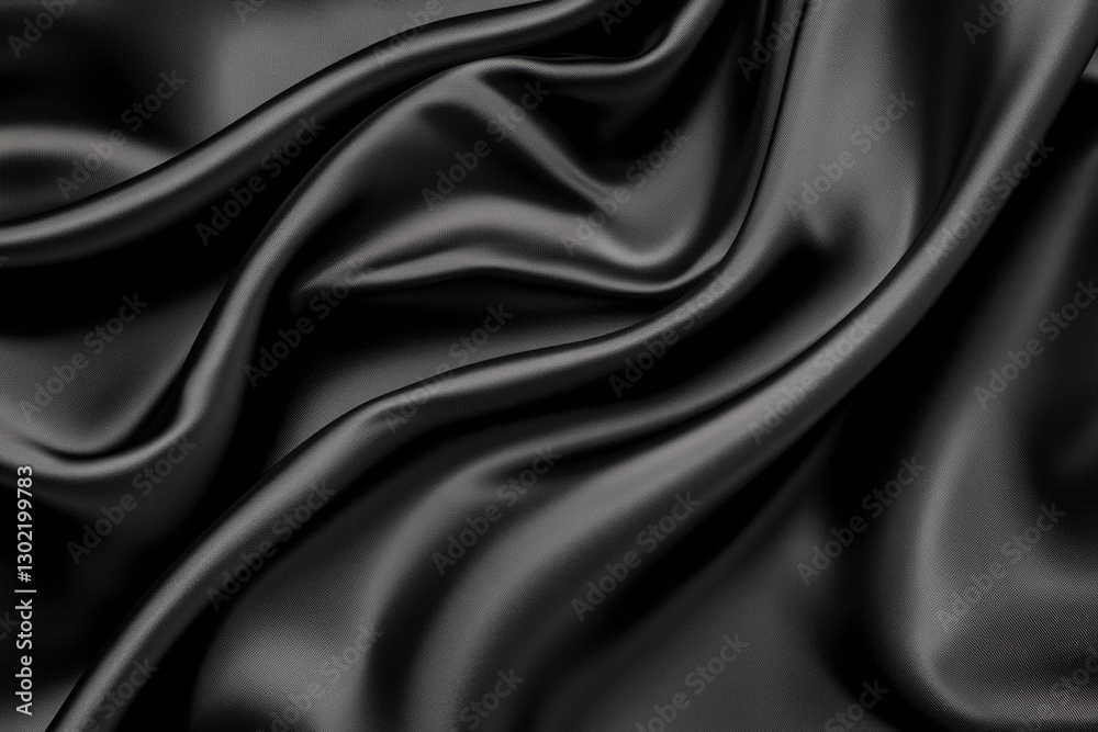 Fototapeta premium Smooth and shiny black satin fabric is draped elegantly