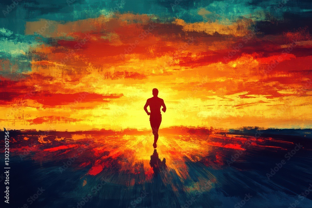 Obraz premium A Silhouette Runner Is Running Toward The Sunset Horizon