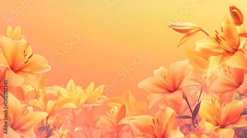 Beautiful orange lilies blossoming in a vibrant artistic floral scene