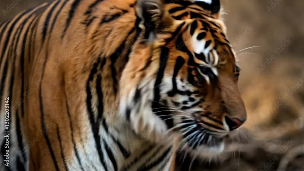 Close-up of a majestic tiger with striking orange and black stripes, showcasing its intense gaze and powerful presence in a natural setting. Close-up of a majestic tiger with striking orange and black stripes, showcasing its intense gaze and powerful presence in a natural setting.