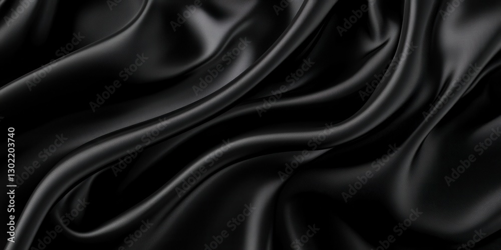 Obraz premium Smooth black silk fabric is draped in luxurious folds