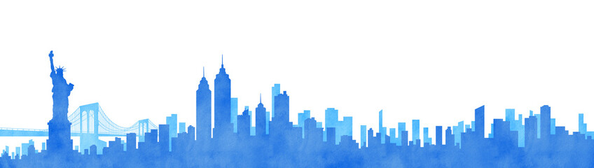 Fotobehang Aquarelschilderij wolkenkrabber  New York silhouet in aquarelstijl  © Somkiat