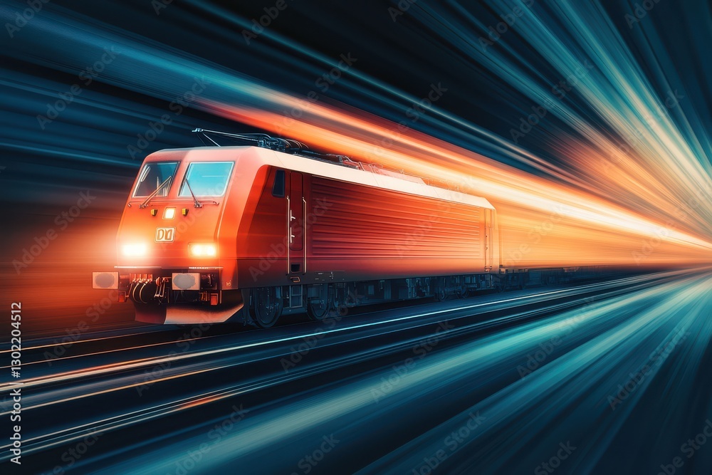 Naklejka premium Sleek cargo train speeding with motion blur on bold solid backdrop