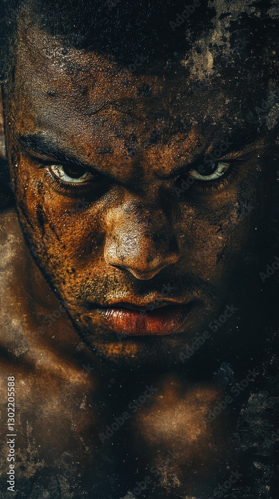 A close up of a man with dirt covered face