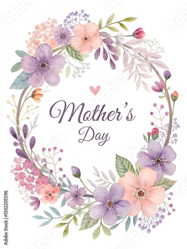 A soft and sophisticated Mother’s Day card featuring a floral wreath with pastel flowers surrounding the elegant words “Mother’s Day.” A timeless and elegant way to celebrate mothers.