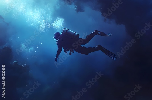 Wallpaper Mural Solitary Diver Ascending Through Deep Ocean Depths Torontodigital.ca