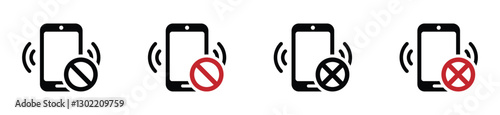 No cell phone allowed vector icon designs set. Switch off phone icon