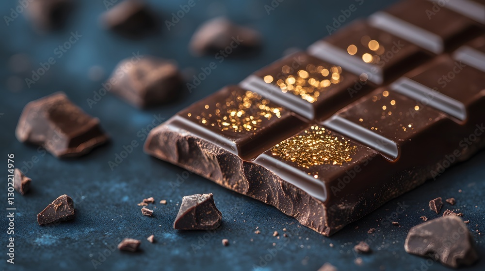 Unwrapped chocolate bar mockup with a golden foil accent and clean branding design Unwrapped chocolate bar mockup with a golden foil accent and clean branding design