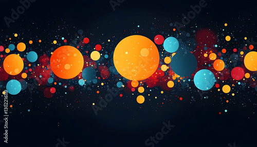 Colorful spheres and stardust on a dark backdrop, dreamy abstract design