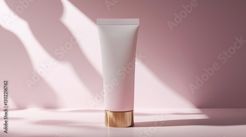 Wallpaper Mural Luxurious body lotion in a matte white tube with a gold cap, showcasing the light pink emulsion inside, for a minimalist, hyper-realistic, clean cosmetic aesthetic Torontodigital.ca